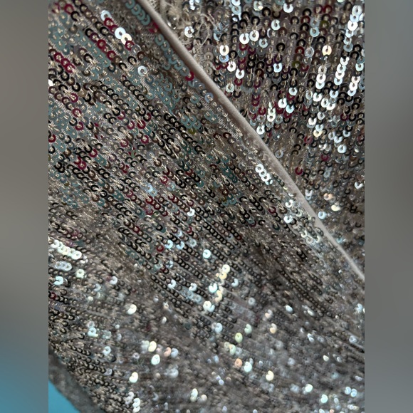 Express Silver Sequin V-Neck Wrap Bodysuit - Picture 3 of 13